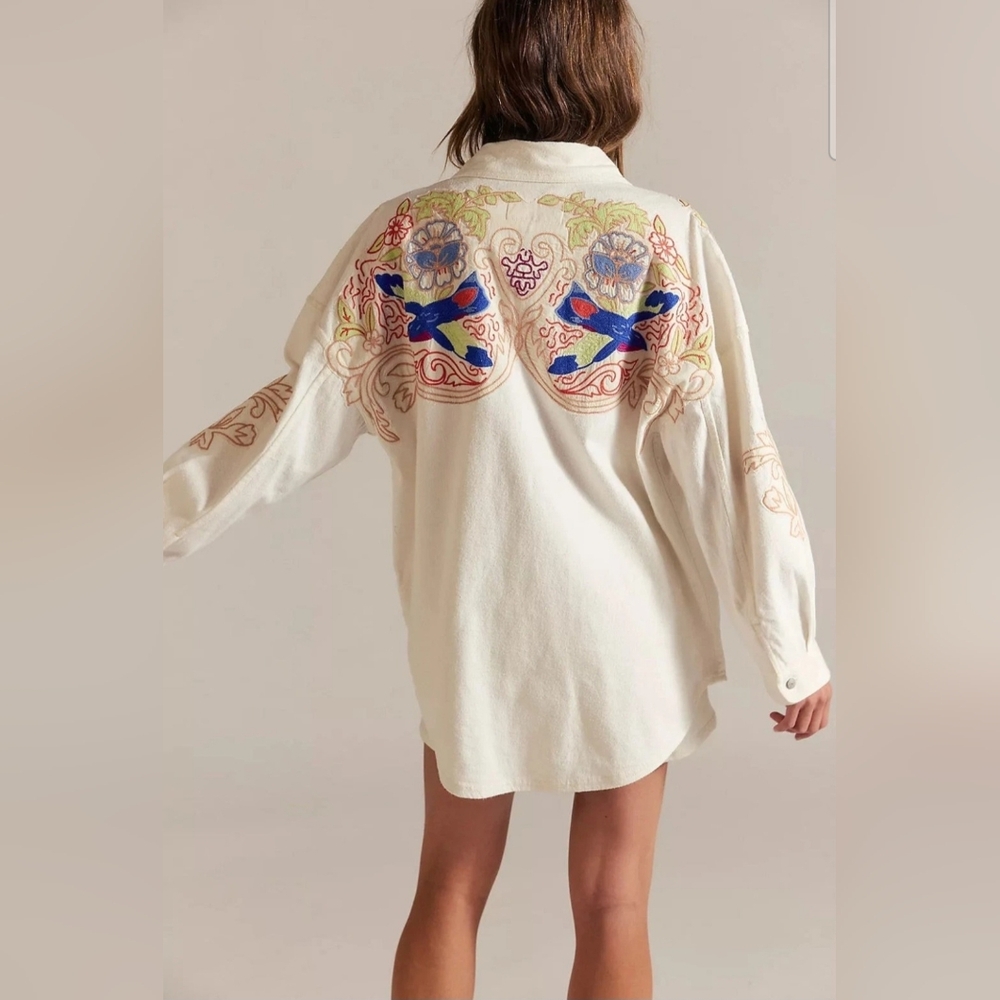 FREE PEOPLE Take A Flight Embroidered Shirt Snowbell Combo M NWT